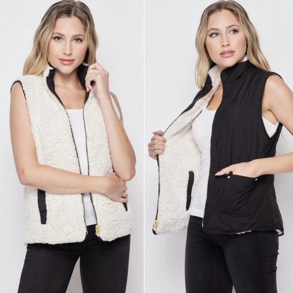 🥳HP🥳 1 Left! Incredibly Soft Perfect Reversible Sherpa Lined Puffer Vest - Picture 4 of 8